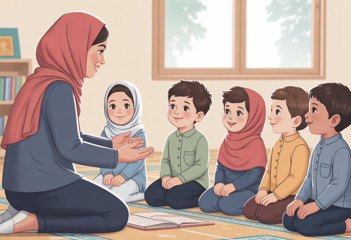 Namaz course: Hijabi teacher helps children understand Salah in a lively UK classroom.